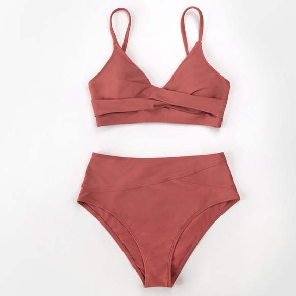 Take Me Out To Play Push Up Sexy Hold + High Waisted Twist Bikini In Sienna Rust - Picture 8 of 9